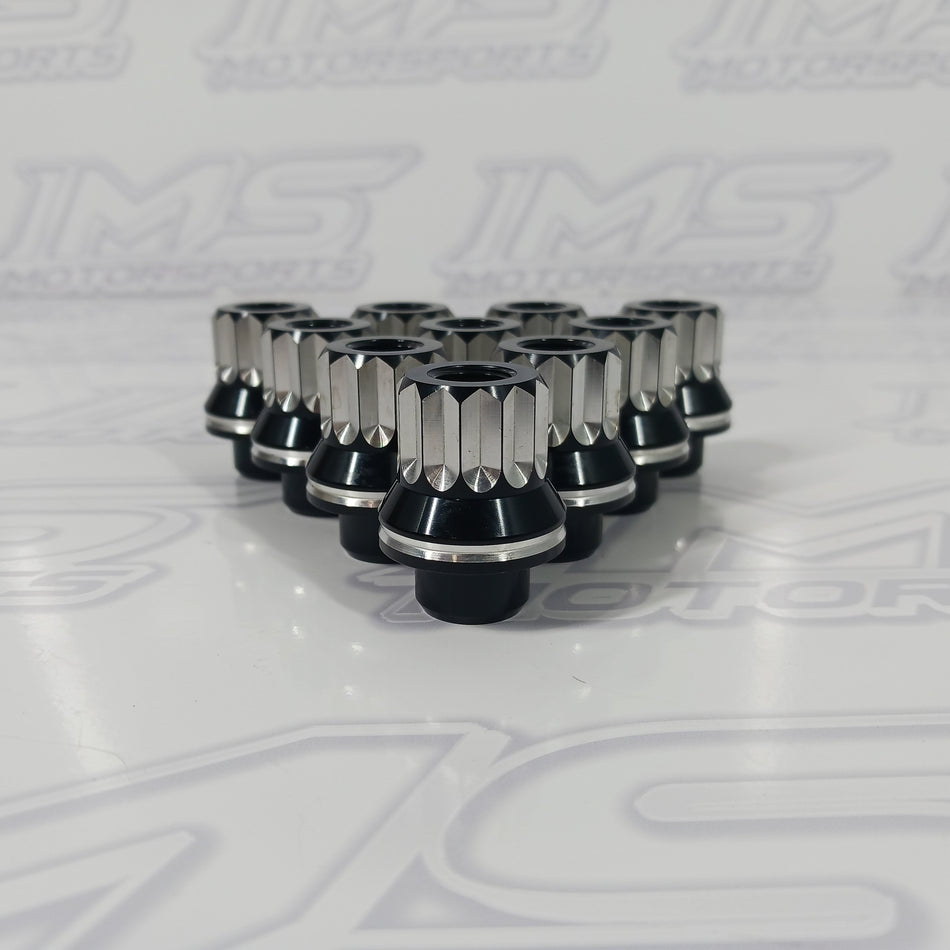 Billet Aluminum 12pt Lug Nuts - M12x1.50 Short Shank Black Machined (10 PCS)